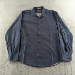 Express Shirt Mens XL Blue Fitted Slim Geometric Dress Button Up Long Sleeve